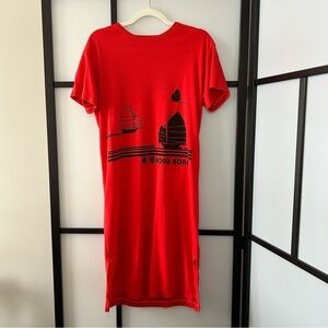 [M] Vintage Bright Red Women's Short Sleeve Night Gown Hong Kong Ships Graphic